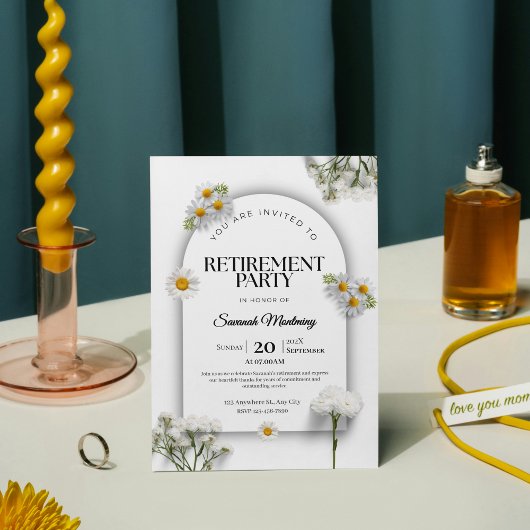 Elegant Black and White Floral Retirement Party  Einladung