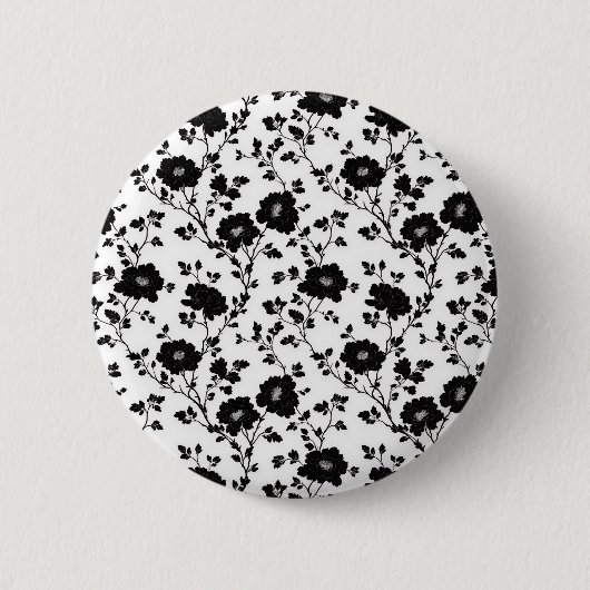Elegant Black And White Floral Silhouette Botanica Button (Vorderseite)