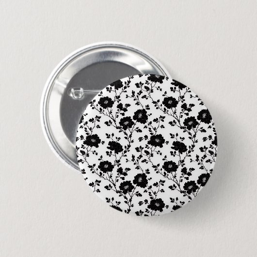 Elegant Black And White Floral Silhouette Botanica Button (Vorne & Hinten)