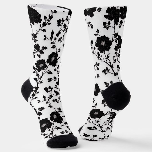Elegant Black And White Floral Silhouette Botanica Socken (Gewinkelt)
