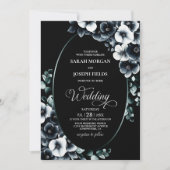 Elegant Black and White Floral Wedding Einladung (Vorderseite)