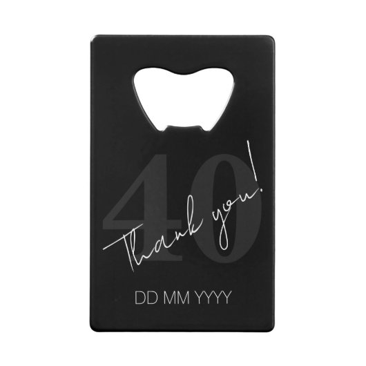Elegant Black and White Forty 40th Birthday Geldbeutel Flaschenöffner (Vorderseite)