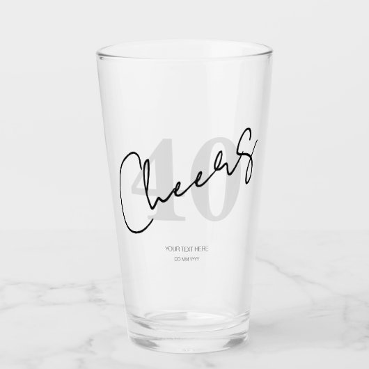 Elegant Black and White Forty 40th Birthday Glas (Vorderseite)