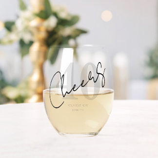 Elegant Black and White Forty 40th Birthday Weinglas Ohne Stiel