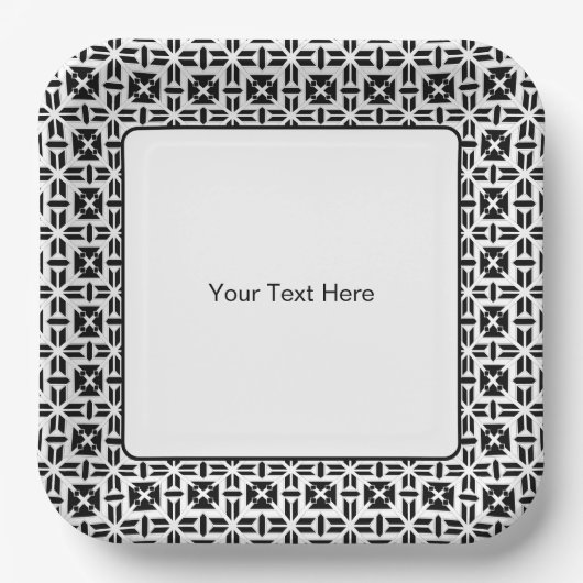 Elegant Black and White Geometric Pattern Pappteller (Vorderseite)