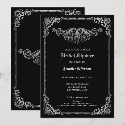 Elegant black and white Gothic Bridal Shower Ankündigung (Vorne/Hinten)