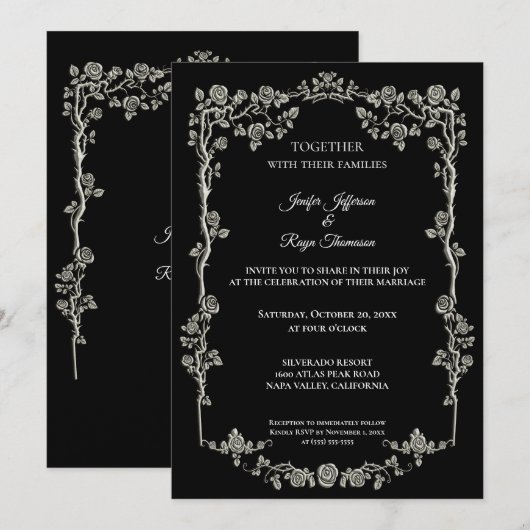Elegant black and white Gothic wedding Invitation Einladung (Vorne/Hinten)