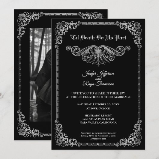 Elegant black and white Gothic wedding Invitation Einladung (Vorne/Hinten)