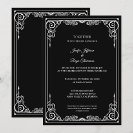 Elegant black and white Gothic wedding Invitation Einladung
