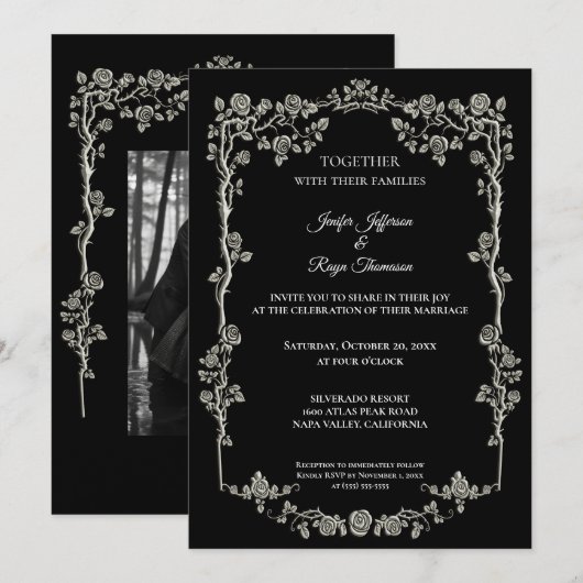 Elegant black and white Gothic wedding Invitation Einladung (Vorne/Hinten)