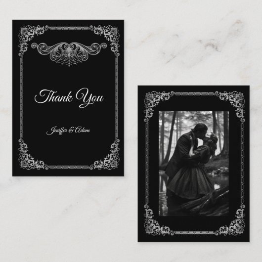 Elegant black and white Gothic  wedding Mitteilungskarte (Vorne/Hinten)