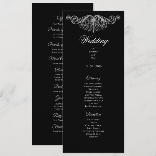Elegant black and white Gothic Wedding Program Menükarte (Vorne/Hinten)