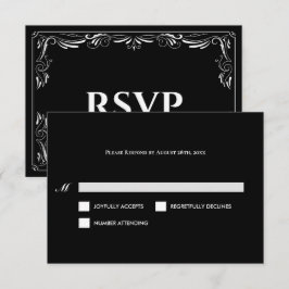 Elegant black and white Gothic Wedding RSVP Card Karte