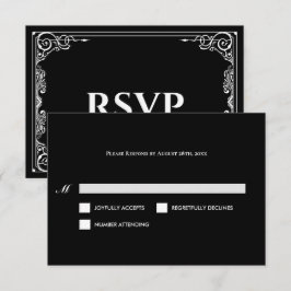 Elegant black and white Gothic Wedding RSVP Card Karte