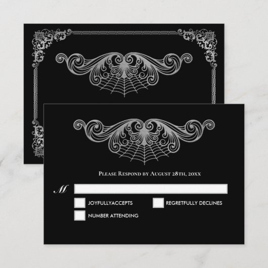 Elegant black and white Gothic Wedding RSVP Card Karte (Vorne/Hinten)