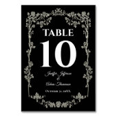 Elegant black and white Gothic Wedding Tischnummer (Rückseite)