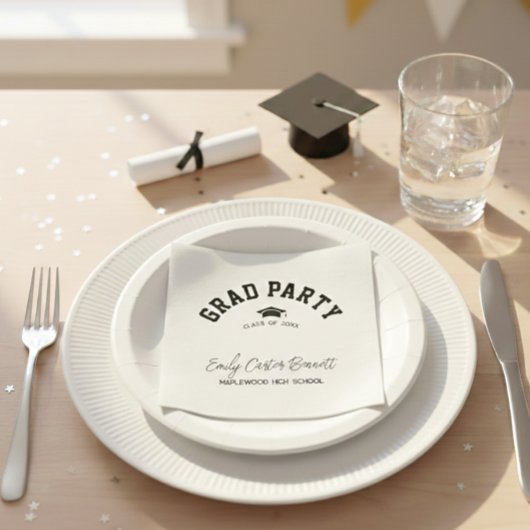 Elegant Black and White Grad Hat Graduation  Serviette