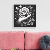 Elegant Black and White Hand Botanical Art Leinwanddruck (Insitu (Wohnzimmer))
