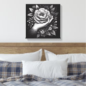 Elegant Black and White Hand Botanical Art Leinwanddruck (Insitu (Schlafzimmer))