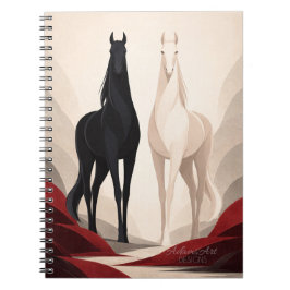 Elegant Black and White Horses Minimalist Art Notizblock