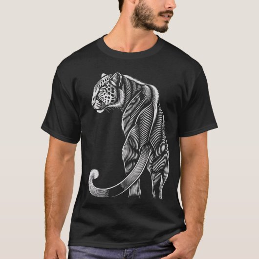 Elegant Black and White Leopard - Leopard Line Art T-Shirt (Vorderseite)