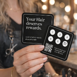Elegant Black and White Loyalty Card  QR Code Quadratische Visitenkarte