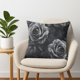 Elegant Black and White Monochrome Roses Kissen