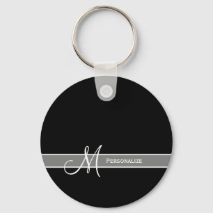 Elegant Black and White Monogram With Name Schlüsselanhänger