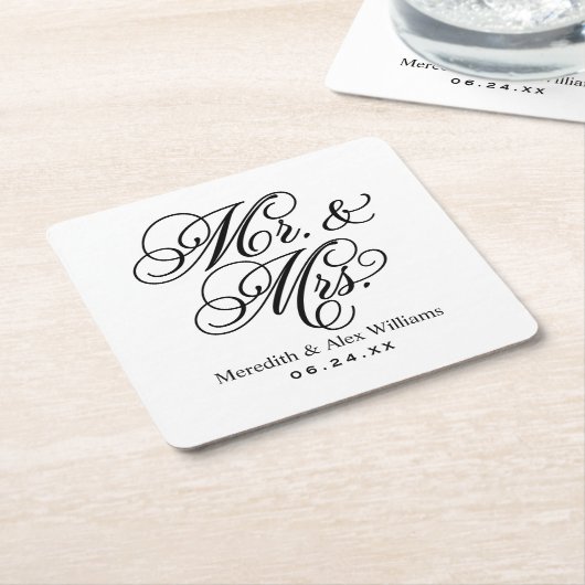 Elegant Black and White Mr. und Mrs. Wedding Rechteckiger Pappuntersetzer (angewinkelt)