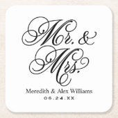 Elegant Black and White Mr. und Mrs. Wedding Rechteckiger Pappuntersetzer (Vorderseite)