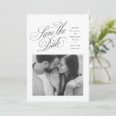 Elegant black and white one photo wedding save the date (Stehend Vorderseite)