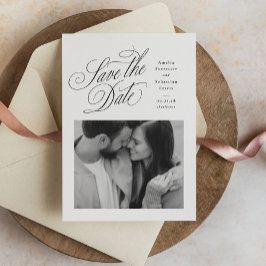 Elegant black and white one photo wedding save the date