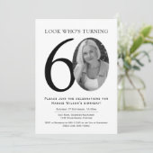 Elegant Black and White Photo Birthday Einladung (Stehend Vorderseite)