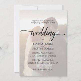 Elegant Black and White Photo Overlay Wedding Einladung