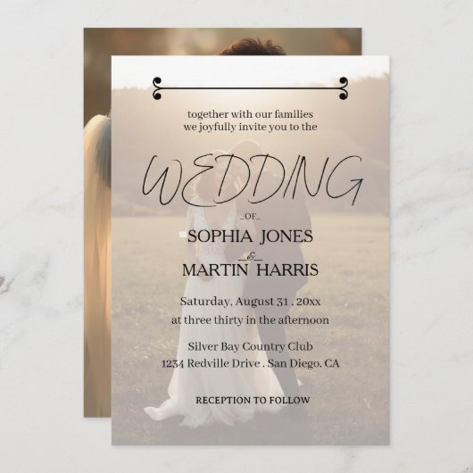Elegant Black and White Photo Overlay Wedding Einladung (Vorne/Hinten)