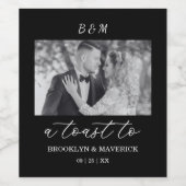 Elegant Black And White Photo Wedding Weinetikett (Einzelnes Label)