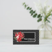 Elegant Black and White Polka Dot Floral Visitenkarte (Stehend Vorderseite)