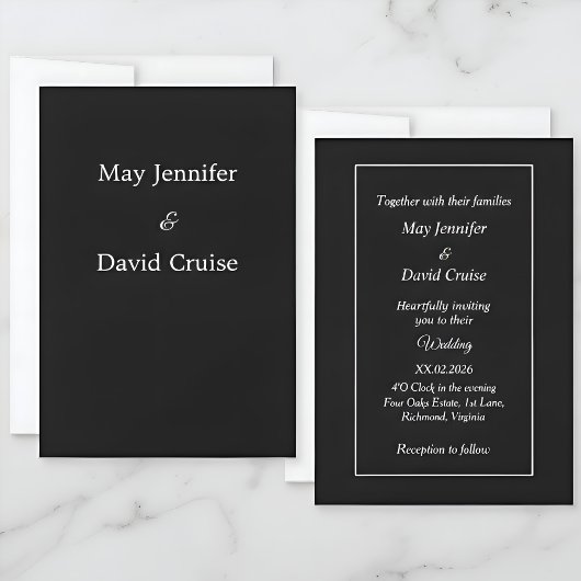 Elegant Black and White Premium Names Wedding Einladung