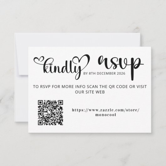Elegant Black and White Qr Code Wedding Replay RSVP Karte (Vorderseite)