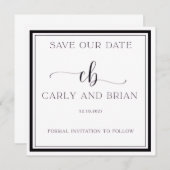 Elegant Black and White Save the Date Einladung (Vorne/Hinten)