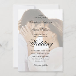 Elegant Black and White Script 2 Photo Wedding Einladung