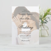 Elegant Black and White Script 2 Photo Wedding Einladung (Stehend Vorderseite)