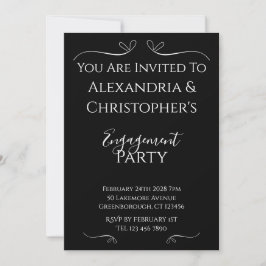 Elegant Black and White Script Engagement Party Einladung
