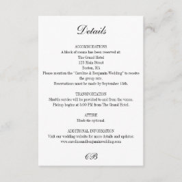 Elegant Black and White Script Monogram Wedding Begleitkarte