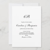 Elegant Black and White Script Monogram Wedding Einladung (Vorderseite)