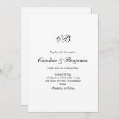 Elegant Black and White Script Monogram Wedding Einladung (Vorne/Hinten)