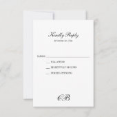 Elegant Black and White Script Monogram Wedding RSVP Karte (Vorderseite)