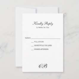 Elegant Black and White Script Monogram Wedding RSVP Karte