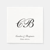 Elegant Black and White Script Monogram Wedding Serviette (Vorderseite)