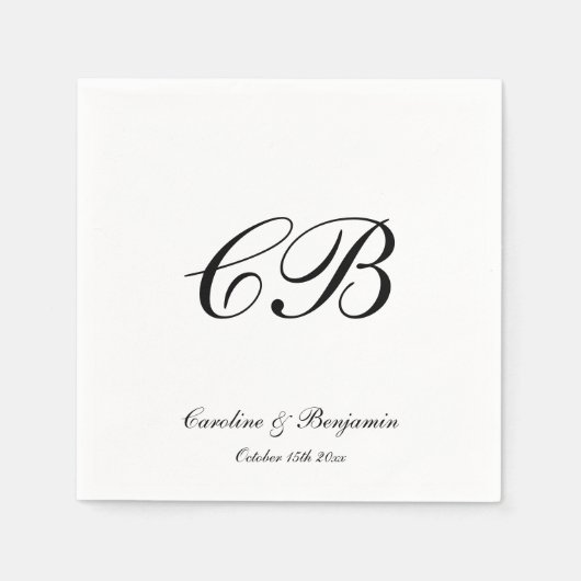 Elegant Black and White Script Monogram Wedding Serviette (Vorderseite)